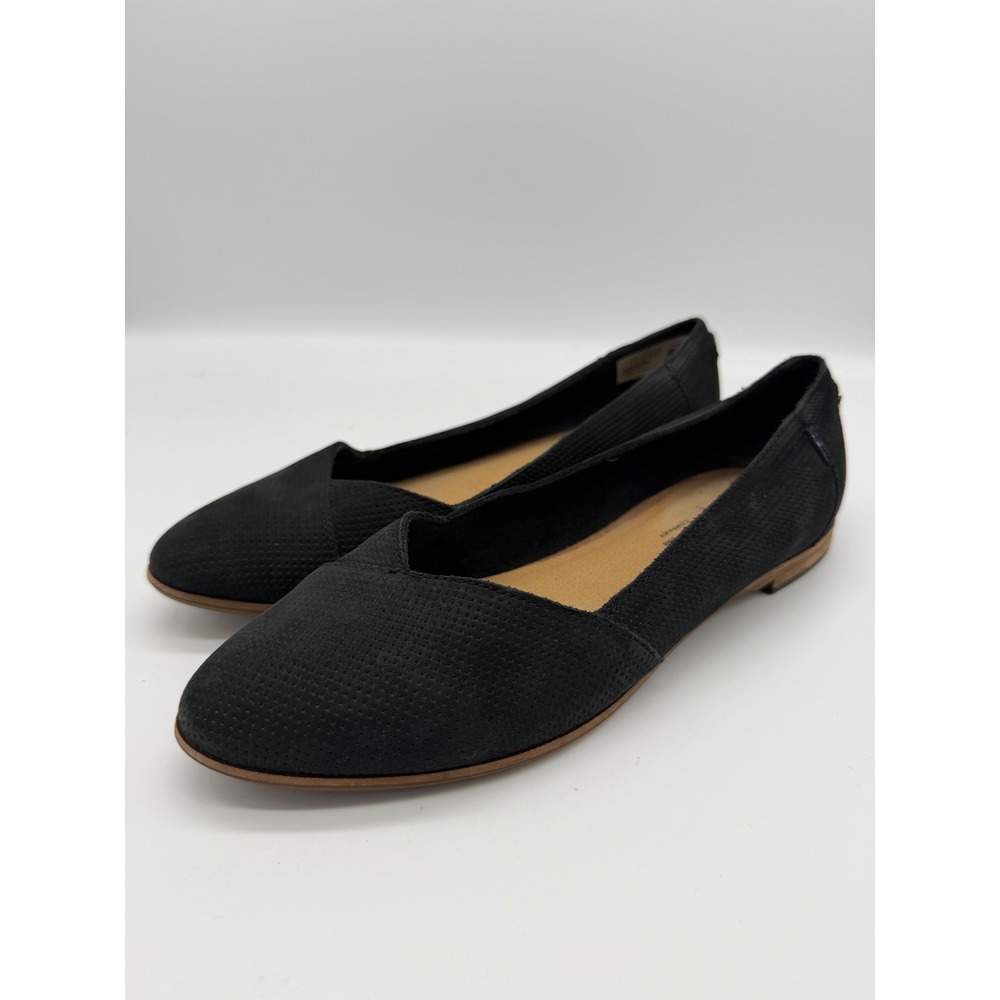 TOMS‎ Julie Ballet Flats Black Perforated Suede Pointed Toe Shoes Womens 7